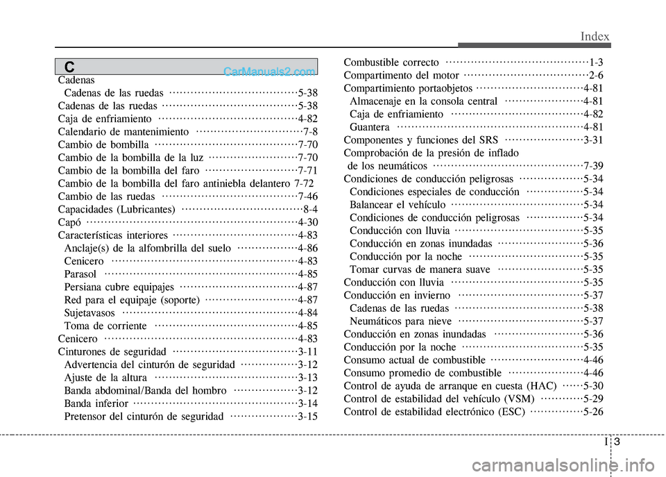Hyundai Grand i10 2015  Manual del propietario (Xcent) (in Spanish) I3
Index
Cadenas
Cadenas de las ruedas  ····································5-38
Cadenas de las ruedas ······························