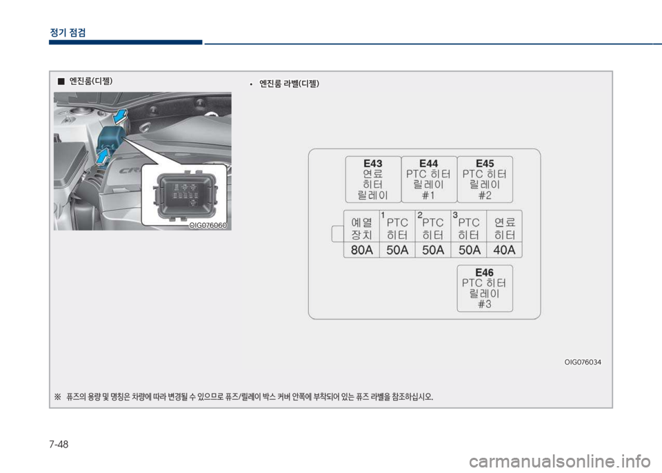 Hyundai Grandeur 2018  그랜저 IG - 사용 설명서 (in Korean) 7-48
정기 점검
  0
0엔진룸(디젤) 
엔진룸(디젤) 
차I찍혹7룩혹룩혹
차I찍혹7룩혹룩혹
좋보 퓨
