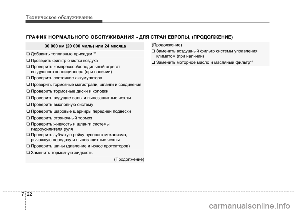 Hyundai Grandeur 2013 Инструкция по эксплуатации (in Russian) Техниче\bкое об\b\fуживание
22
7
ГРАФИК НОРМАRcЬНОГО ОБСRcУЖИR№АНИЯ - ДRcЯ СТРАН ЕR№Р ОПЫ, (ПРОДОRcЖЕНИЕ)
30 000 км (20 000 Hyundai Grandeur 2013 Инструкция по эксплуатации (in Russian) Техниче\bкое об\b\fуживание
22
7
ГРАФИК НОРМАRcЬНОГО ОБСRcУЖИR№АНИЯ - ДRcЯ СТРАН ЕR№Р ОПЫ, (ПРОДОRcЖЕНИЕ)
30 000 км (20 000