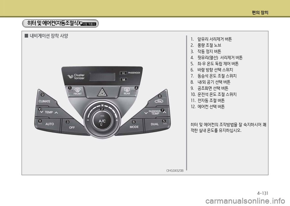 Hyundai Grandeur 2013  그랜저 HG - 사용 설명서 (in Korean) 편의 장치4-소3소
좌.  앞유리  -