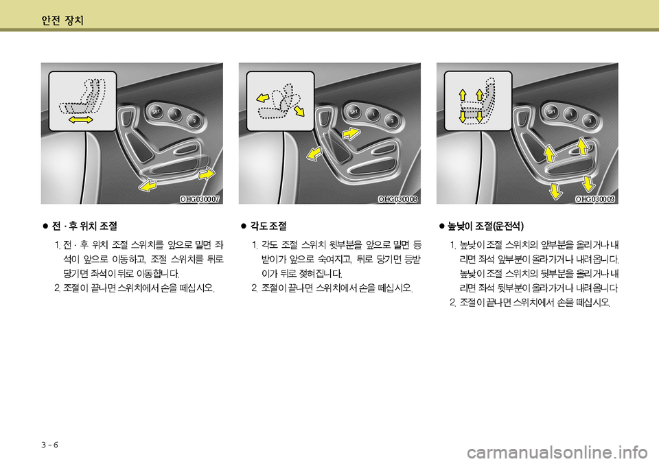 Hyundai Grandeur 2012 그랜저 HG - 사용 설명서 (in Korean) 3-6 Hyundai Grandeur 2012 그랜저 HG - 사용 설명서 (in Korean) 3-6