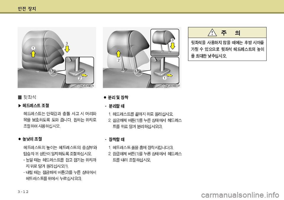 Hyundai Grandeur 2012 그랜저 HG - 사용 설명서 (in Korean) 3-1 2 Hyundai Grandeur 2012 그랜저 HG - 사용 설명서 (in Korean) 3-1 2