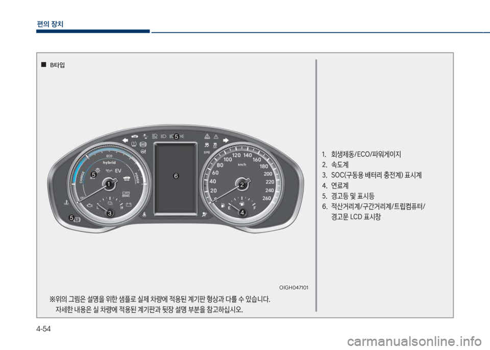Hyundai Grandeur Hybrid 2017  그랜저 HG HEV - 사용 설명서 (in Korean) 4-54
편의보장치
1.보 보회생제동호시C차호파워게이
