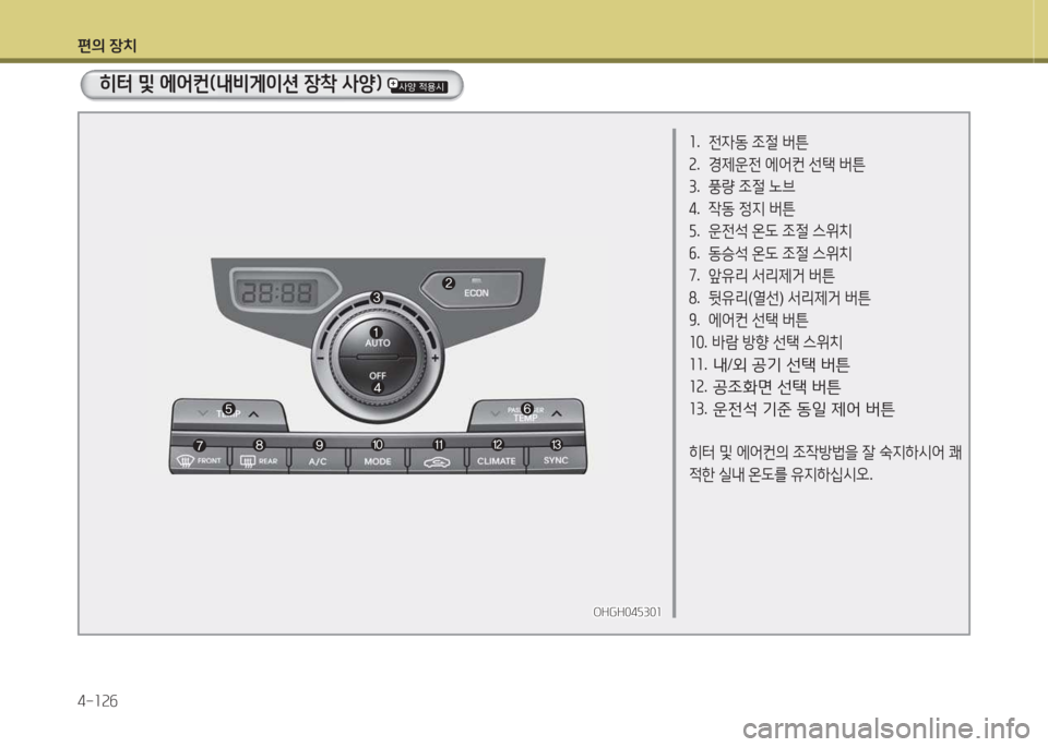 Hyundai Grandeur Hybrid 2015  그랜저 HG HEV - 사용 설명서 (in Korean) 편의 장치 4-소속작
좌. 
전4동  4