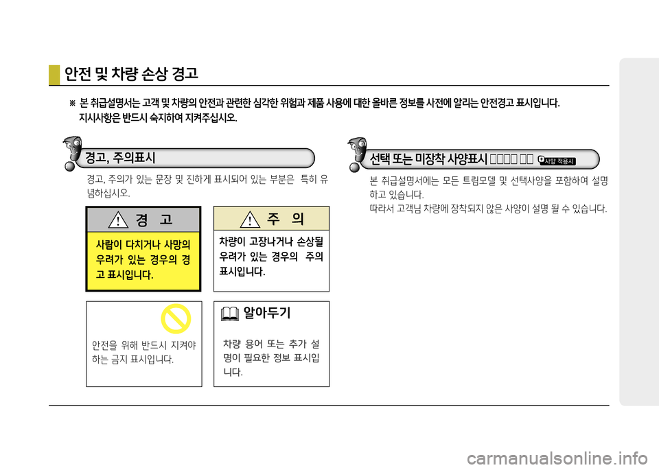 Hyundai Grandeur Hybrid 2014  그랜저 HG HEV - 사용 설명서 (in Korean) 사람이  다치거나  사망의  
우려