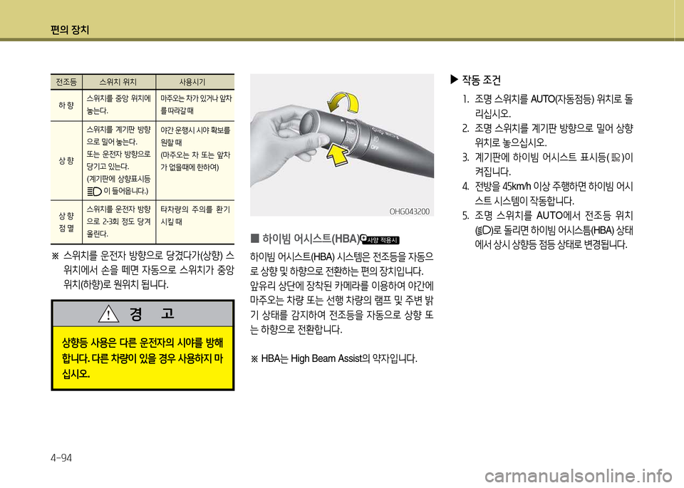 Hyundai Grandeur Hybrid 2014  그랜저 HG HEV - 사용 설명서 (in Korean) 편의 장치 4-94
※ 
스위치를  운전4  방향으$