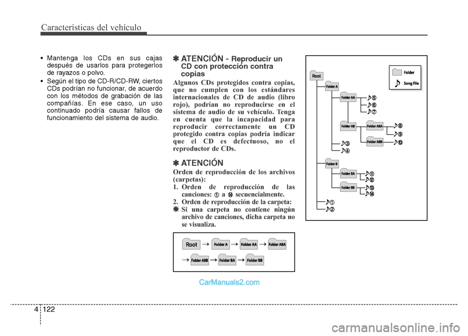 Hyundai H-1 (Grand Starex) 2016 Manual del propietario (in Spanish) Características del vehículo
122 4
• Mantenga los CDs en sus cajas
después de usarlos para protegerlos
de rayazos o polvo.
• Según el tipo de CD-R/CD-RW, ciertos
CDs podrían no funcionar, de Hyundai H-1 (Grand Starex) 2016 Manual del propietario (in Spanish) Características del vehículo
122 4
• Mantenga los CDs en sus cajas
después de usarlos para protegerlos
de rayazos o polvo.
• Según el tipo de CD-R/CD-RW, ciertos
CDs podrían no funcionar, de