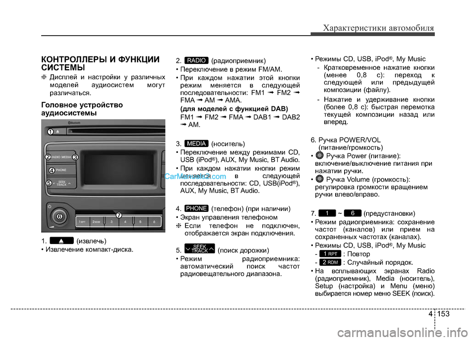 Hyundai H-1 (Grand Starex) 2016  Инструкция по эксплуатации (in Russian) 4 153
Характеристики автомобиля
КОНТРОЛЛЕРЫ И ФУНКЦИИ
СИСТЕМЫ
❈Дисплей и настройки у различных
моделей аудио�