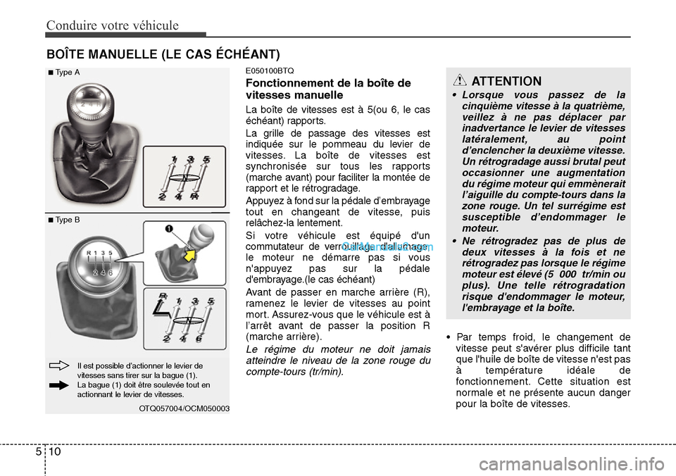 Hyundai H-1 (Grand Starex) 2013 Manuel du propriétaire (in French) Conduire votre véhicule
10 5
E050100BTQ
Fonctionnement de la boîte de
vitesses manuelle
La boîte de vitesses est à 5(ou 6, le cas
échéant) rapports.
La grille de passage des vitesses est
indiquà Hyundai H-1 (Grand Starex) 2013 Manuel du propriétaire (in French) Conduire votre véhicule
10 5
E050100BTQ
Fonctionnement de la boîte de
vitesses manuelle
La boîte de vitesses est à 5(ou 6, le cas
échéant) rapports.
La grille de passage des vitesses est
indiquÃ