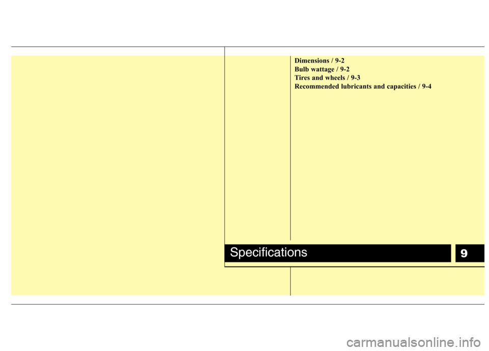 Hyundai H-1 (Grand Starex) 2011 Owners Manual - RHD (UK, Australia) 9
Dimensions / 9-2
Bulb wattage / 9-2
Tires and wheels / 9-3
Recommended lubricants and capacities / 9-4
Specifications Hyundai H-1 (Grand Starex) 2011 Owners Manual - RHD (UK, Australia) 9
Dimensions / 9-2
Bulb wattage / 9-2
Tires and wheels / 9-3
Recommended lubricants and capacities / 9-4
Specifications