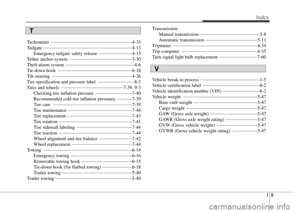 Hyundai H-1 (Grand Starex) 2011 Owners Manual - RHD (UK, Australia) I9
Index
Tachometer ·····································································4-33
Tailgate ············· Hyundai H-1 (Grand Starex) 2011 Owners Manual - RHD (UK, Australia) I9
Index
Tachometer ·····································································4-33
Tailgate ·············Â