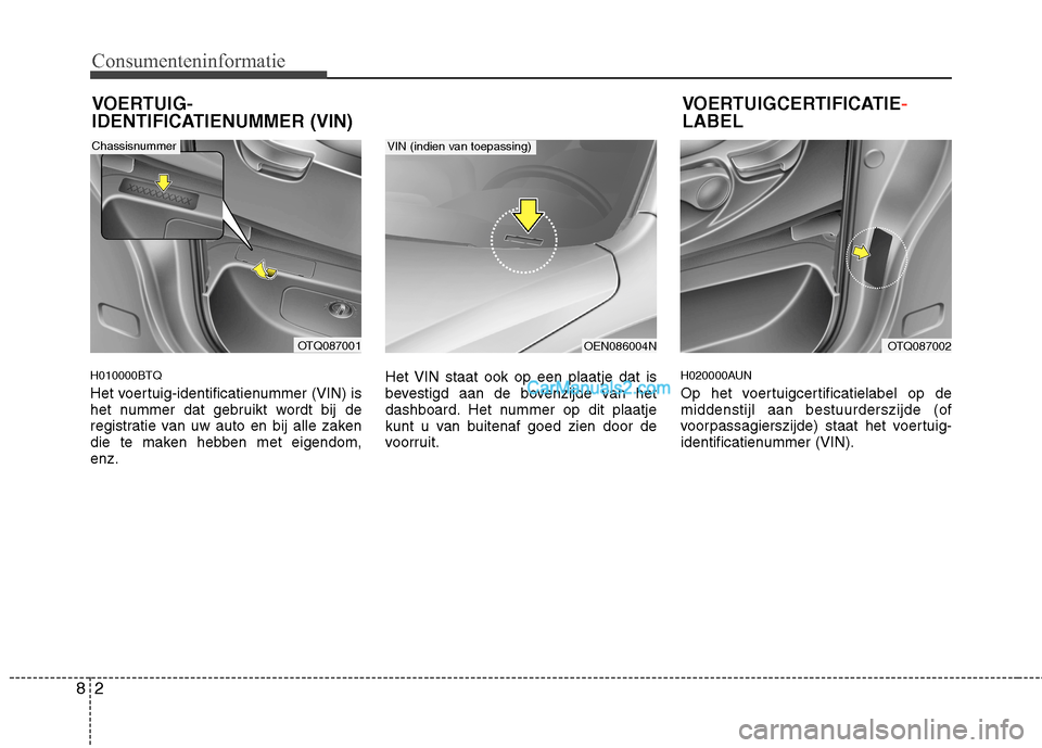 Hyundai H-1 (Grand Starex) 2011  Handleiding (in Dutch) Consumenteninformatie
2
8
H010000BTQ 
Het voertuig-identificatienummer (VIN) is 
het nummer dat gebruikt wordt bij de
registratie van uw auto en bij alle zaken
die te maken hebben met eigendom,enz. He