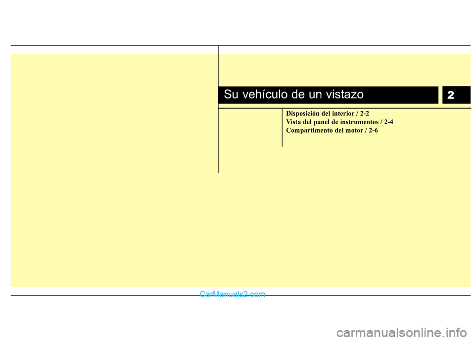 Hyundai H-1 (Grand Starex) 2010  Manual del propietario (in Spanish) 2
Disposición del interior / 2-2 
Vista del panel de instrumentos / 2-4
Compartimento del motor / 2-6
Su vehículo de un vistazo  