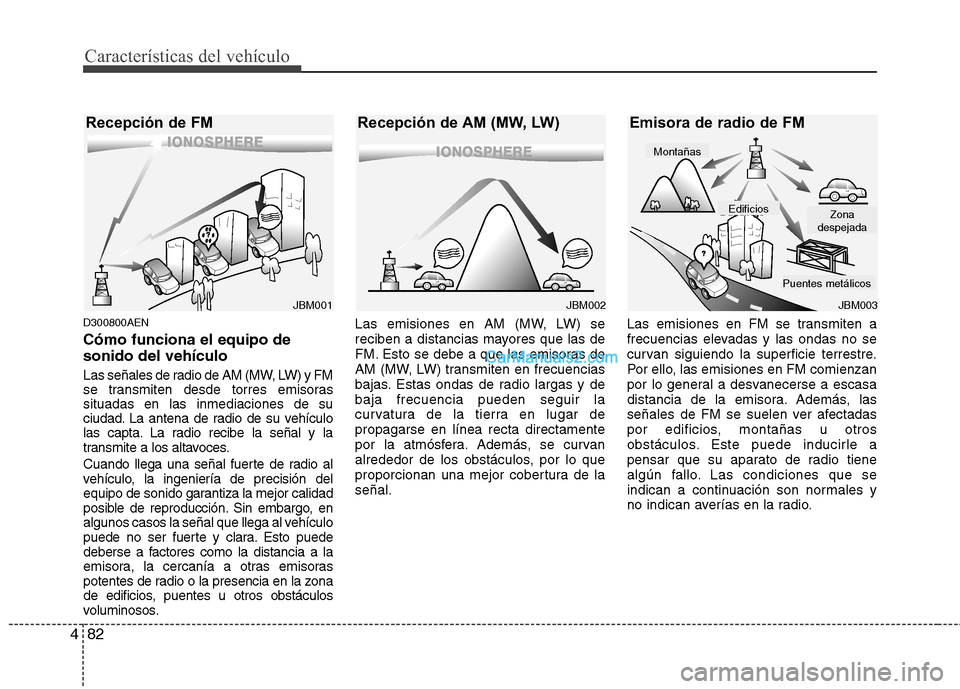 Hyundai H-1 (Grand Starex) 2010 Manual del propietario (in Spanish) Características del vehículo
82
4
D300800AEN Cómo funciona el equipo de sonido del vehículo
Las señales de radio de AM (MW, LW) y FM
se transmiten desde torres emisorassituadas en las inmediaci Hyundai H-1 (Grand Starex) 2010 Manual del propietario (in Spanish) Características del vehículo
82
4
D300800AEN Cómo funciona el equipo de sonido del vehículo
Las señales de radio de AM (MW, LW) y FM
se transmiten desde torres emisorassituadas en las inmediaci