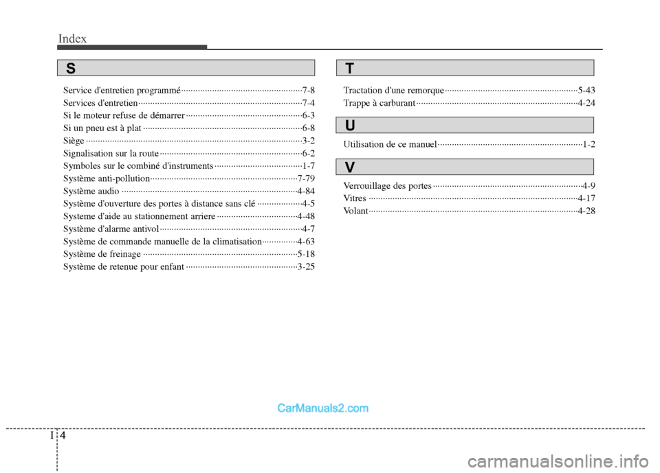 Hyundai H-1 (Grand Starex) 2010  Manuel du propriétaire (in French) Index
4
I
Service dentretien programmé···················································7-8 
Services dentretien················�