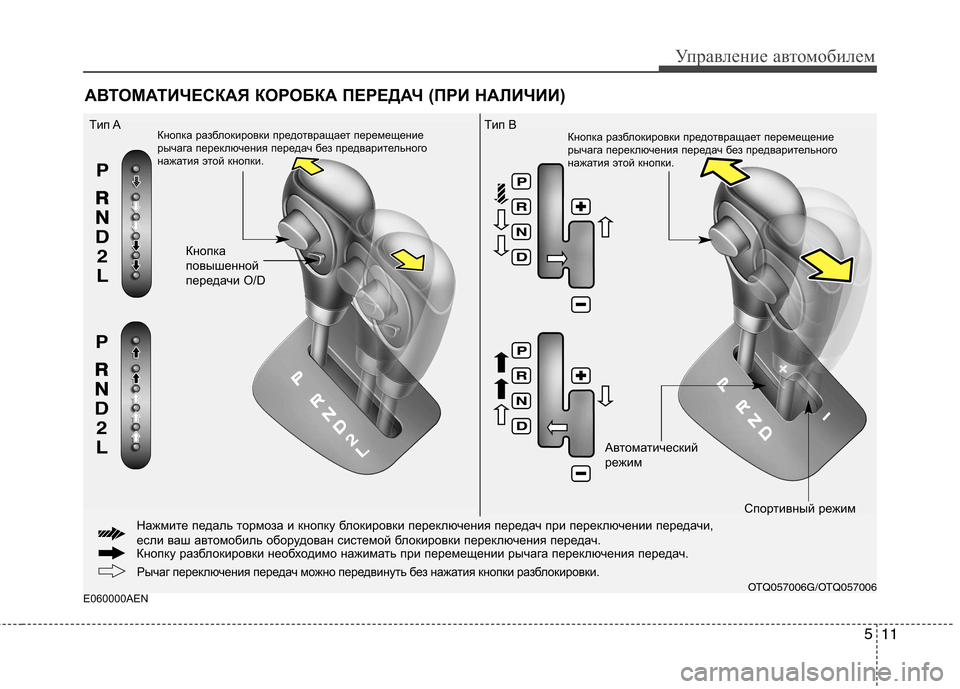 Hyundai H-1 (Grand Starex) 2010 Инструкция по эксплуатации (in Russian) 511
Управление автомобилем
E060000AENАВТОМАТИЧЕСКАЯ КОРОБКА ПЕРЕДАЧ (ПРИ НАЛИЧИИ)
Кнопка
повышенной
передачи O/D
Tи Hyundai H-1 (Grand Starex) 2010 Инструкция по эксплуатации (in Russian) 511
Управление автомобилем
E060000AENАВТОМАТИЧЕСКАЯ КОРОБКА ПЕРЕДАЧ (ПРИ НАЛИЧИИ)
Кнопка
повышенной
передачи O/D
Tи