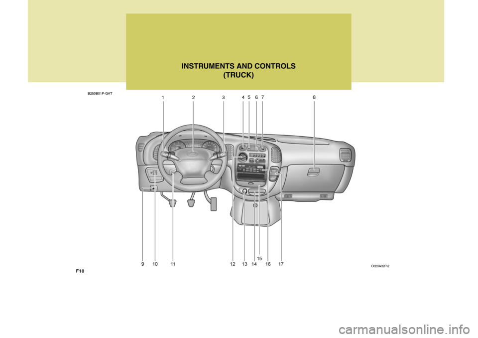 Hyundai H-1 (Grand Starex) 2007  Owners Manual F10C020A02P-2
B250B01P-GAT
INSTRUMENTS AND CONTROLS
(TRUCK)  