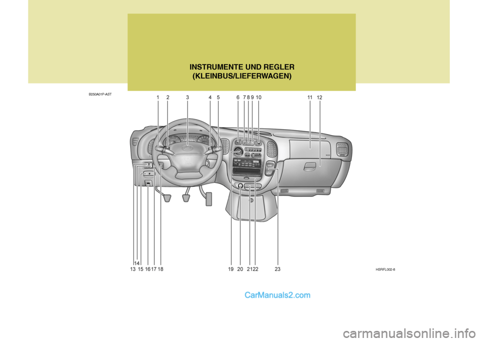 Hyundai H-1 (Grand Starex) 2006  Betriebsanleitung (in German) B250A01P-ASTINSTRUMENTE UND REGLER
(KLEINBUS/LIEFERWAGEN)
HSRFL002-8   