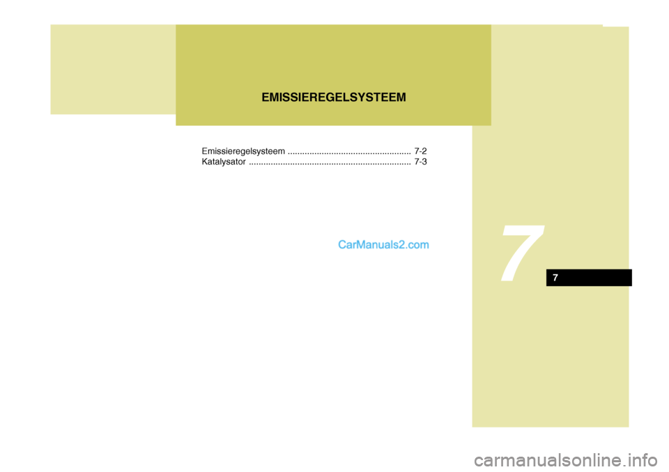 Hyundai H-1 (Grand Starex) 2006  Handleiding (in Dutch) 7
Emissieregelsysteem................................................... 7-2
Katalysator ................................................................... 7-3EMISSIEREGELSYSTEEM
7  