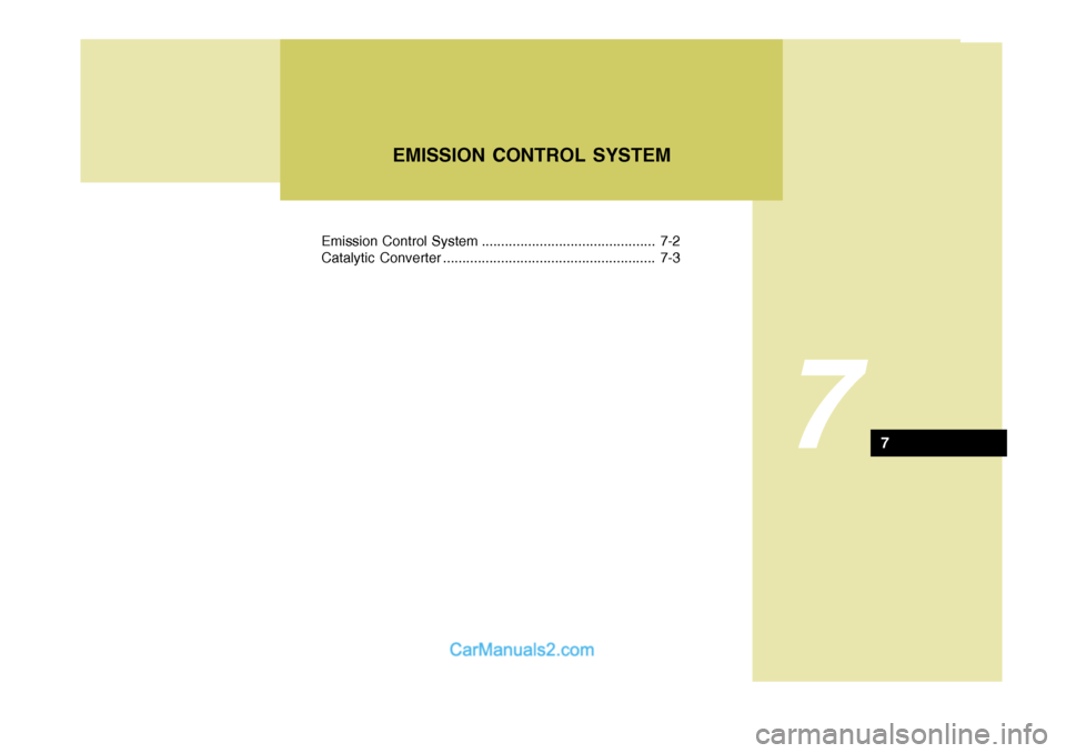 Hyundai H-1 (Grand Starex) 2005 Owners Manual 7
Emission Control System ............................................. 7-2
Catalytic Converter ....................................................... 7-3EMISSION CONTROL SYSTEM
7 Hyundai H-1 (Grand Starex) 2005 Owners Manual 7
Emission Control System ............................................. 7-2
Catalytic Converter ....................................................... 7-3EMISSION CONTROL SYSTEM
7