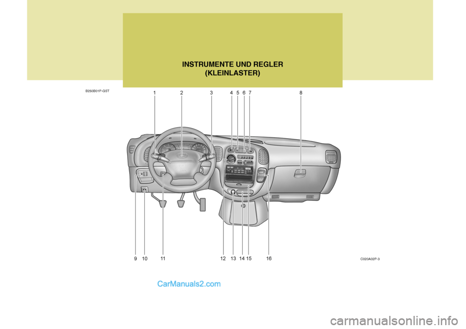 Hyundai H-1 (Grand Starex) 2005  Betriebsanleitung (in German) C020A02P-3
B250B01P-GST
INSTRUMENTE UND REGLER
(KLEINLASTER)   
