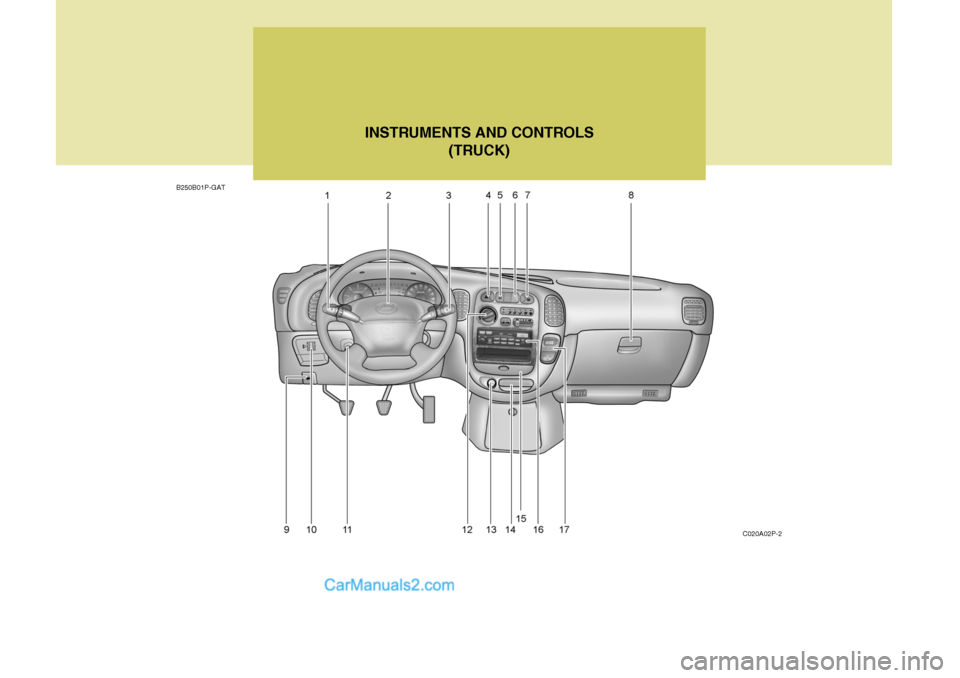 Hyundai H-1 (Grand Starex) 2004 User Guide C020A02P-2
B250B01P-GAT
INSTRUMENTS AND CONTROLS
(TRUCK)   