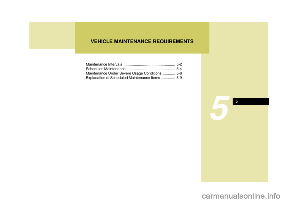 Hyundai H-100 Truck 2010 Owners Manuals Maintenance Intervals .................................................. 5-2
Scheduled Maintenance ............................................... 5-4
Maintenance Under Severe Usage Conditions ...... Hyundai H-100 Truck 2010 Owners Manuals Maintenance Intervals .................................................. 5-2
Scheduled Maintenance ............................................... 5-4
Maintenance Under Severe Usage Conditions ......