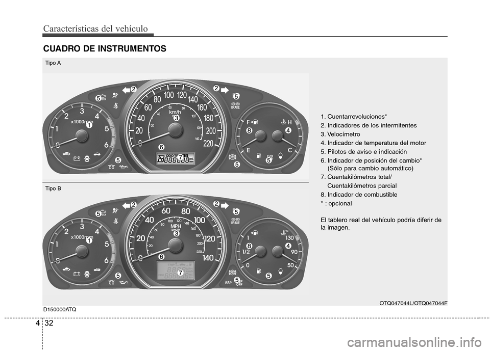 Hyundai H1 TQ 2016 Manual del propietario (in Spanish) Características del vehículo
32 4
CUADRO DE INSTRUMENTOS
1. Cuentarrevoluciones*
2. Indicadores de los intermitentes
3. Velocímetro
4. Indicador de temperatura del motor
5. Pilotos de aviso e indic Hyundai H1 TQ 2016 Manual del propietario (in Spanish) Características del vehículo
32 4
CUADRO DE INSTRUMENTOS
1. Cuentarrevoluciones*
2. Indicadores de los intermitentes
3. Velocímetro
4. Indicador de temperatura del motor
5. Pilotos de aviso e indic