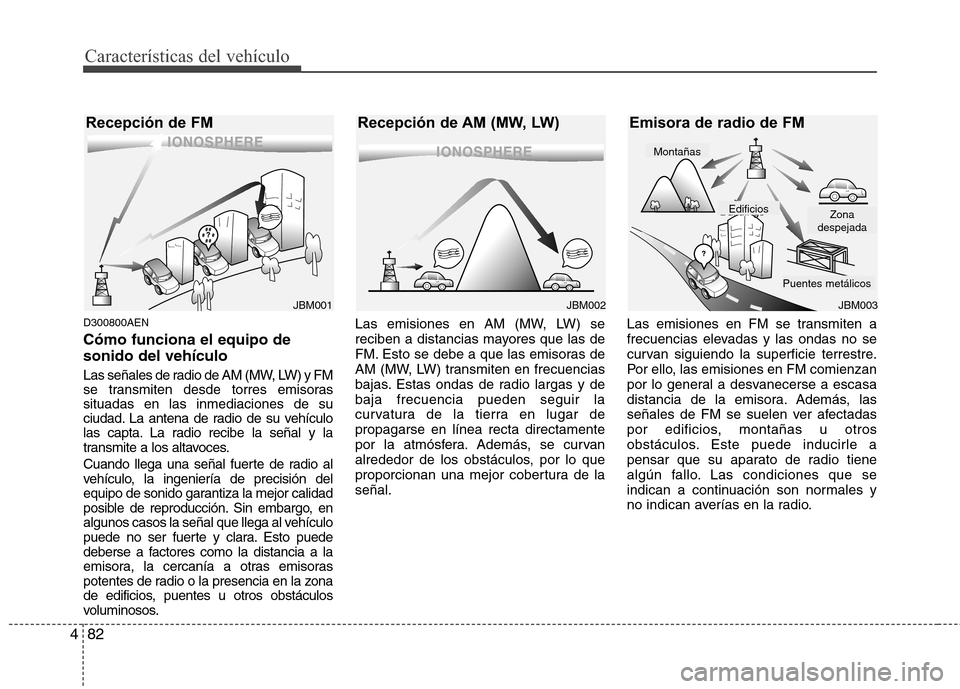 Hyundai H1 TQ 2016 Manual del propietario (in Spanish) Características del vehículo
82 4
D300800AEN
Cómo funciona el equipo de
sonido del vehículo
Las señales de radio de AM (MW, LW) y FM
se transmiten desde torres emisoras
situadas en las inmediacio Hyundai H1 TQ 2016 Manual del propietario (in Spanish) Características del vehículo
82 4
D300800AEN
Cómo funciona el equipo de
sonido del vehículo
Las señales de radio de AM (MW, LW) y FM
se transmiten desde torres emisoras
situadas en las inmediacio