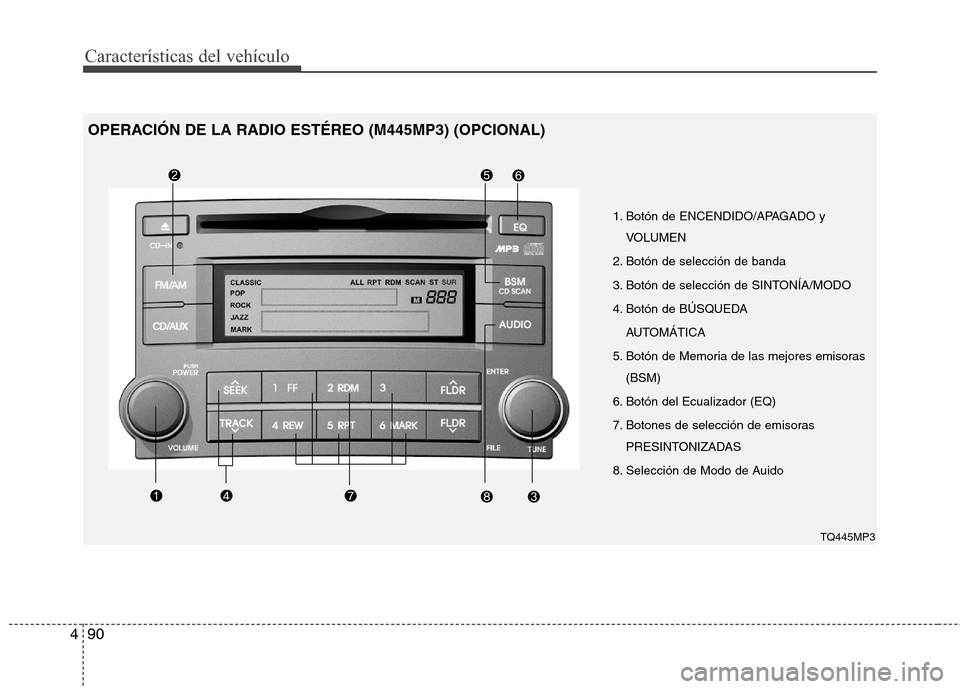 Hyundai H1 TQ 2016 Manual del propietario (in Spanish) Características del vehículo
90 4
1. Botón de ENCENDIDO/APAGADO y
VOLUMEN
2. Botón de selección de banda
3. Botón de selección de SINTONÍA/MODO
4. Botón de BÚSQUEDA
AUTOMÁTICA
5. Botón d Hyundai H1 TQ 2016 Manual del propietario (in Spanish) Características del vehículo
90 4
1. Botón de ENCENDIDO/APAGADO y
VOLUMEN
2. Botón de selección de banda
3. Botón de selección de SINTONÍA/MODO
4. Botón de BÚSQUEDA
AUTOMÁTICA
5. Botón d