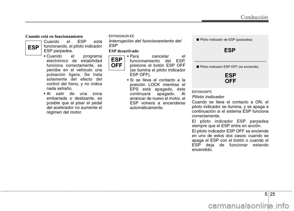 Hyundai H1 TQ 2016 Manual del propietario (in Spanish) 525
Conducción
Cuando está en funcionamiento
Cuando el ESP está
funcionando, el piloto indicador
ESP parpadea.
electrónico de estabilidad
funciona correctamente, se
percibe en el vehículo una
pu Hyundai H1 TQ 2016 Manual del propietario (in Spanish) 525
Conducción
Cuando está en funcionamiento
Cuando el ESP está
funcionando, el piloto indicador
ESP parpadea.
electrónico de estabilidad
funciona correctamente, se
percibe en el vehículo una
pu