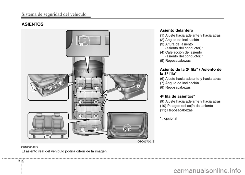 Hyundai H1 TQ 2016 Manual del propietario (in Spanish) Sistema de seguridad del vehículo
2 3
C010000ATQ
Asiento delantero
(1) Ajuste hacia adelante y hacia atrás
(2) Ángulo de inclinación
(3) Altura del asiento
(asiento del conductor)*
(4) Calefac Hyundai H1 TQ 2016 Manual del propietario (in Spanish) Sistema de seguridad del vehículo
2 3
C010000ATQ
Asiento delantero
(1) Ajuste hacia adelante y hacia atrás
(2) Ángulo de inclinación
(3) Altura del asiento
(asiento del conductor)*
(4) Calefac