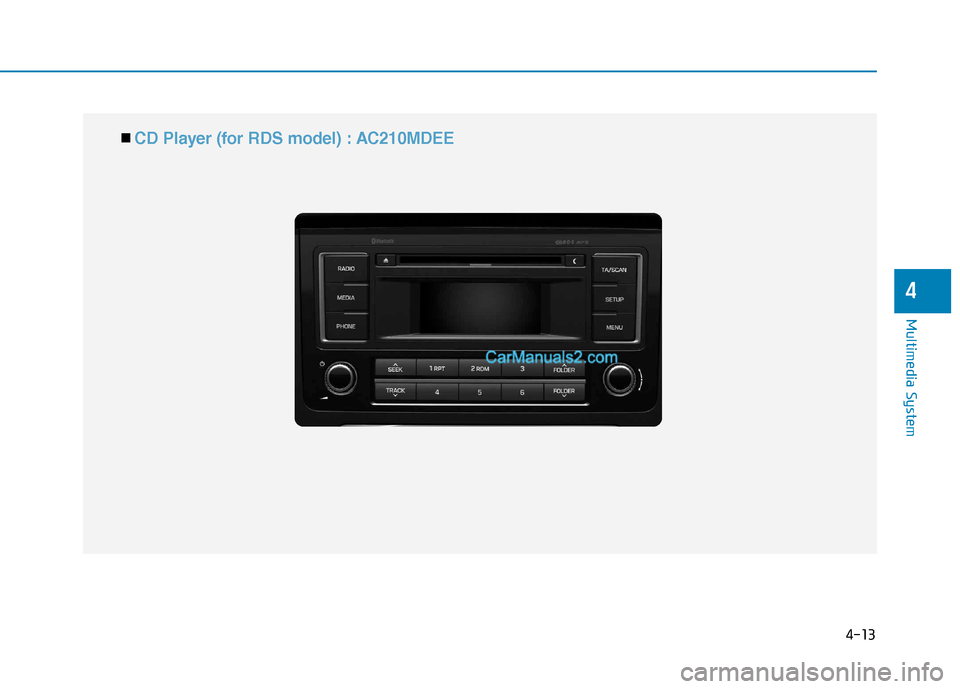 Hyundai H350 2016  Owners Manual 4-13
Multimedia System
4
■■  CD Player (for RDS model) : AC210MDEE   