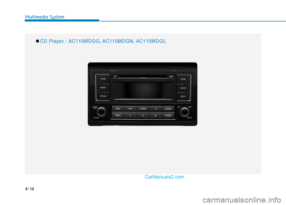 Hyundai H350 2016  Owners Manual 4-14
Multimedia System
■■  CD Player : AC110MDGG, AC110MDGN, AC110MDGL   