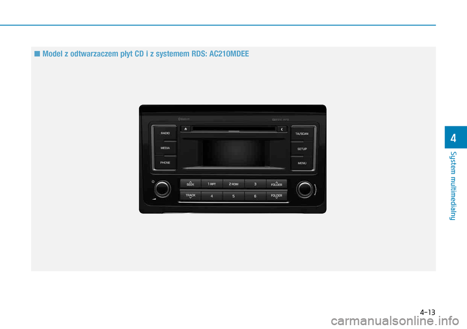 Hyundai H350 2016  Instrukcja Obsługi (in Polish) 4-13
 
n Model z odtwarzaczem płyt CD i z systemem RDS: AC210MDEE 
System multimedialny
4  