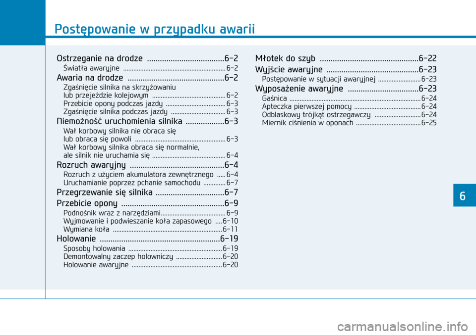 Hyundai H350 2016 Instrukcja Obsługi (in Polish) Postępowanie w przypadku awarii
6
Ostrzeganie na drodze ....................................6-2
Światła awaryjne ............................................................6-2
Awaria na drodze Hyundai H350 2016 Instrukcja Obsługi (in Polish) Postępowanie w przypadku awarii
6
Ostrzeganie na drodze ....................................6-2
Światła awaryjne ............................................................6-2
Awaria na drodze