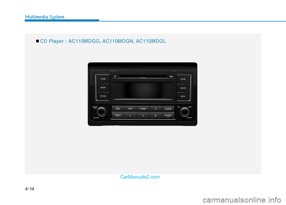 Hyundai H350 2015  Owners Manual 4-14
Multimedia System
■■  CD Player : AC110MDGG, AC110MDGN, AC110MDGL   