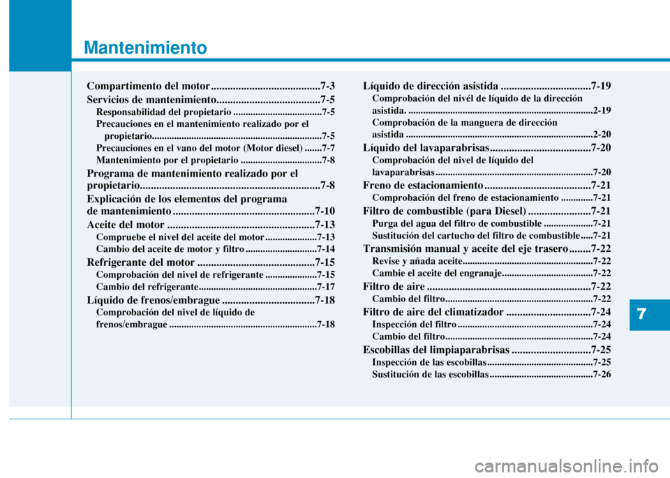 Hyundai H350 2015 Manual del propietario (in Spanish) 7
Mantenimiento
7
Mantenimiento
Compartimento del motor ........................................7-3
Servicios de mantenimiento......................................7-5Responsabilidad del propietario Hyundai H350 2015 Manual del propietario (in Spanish) 7
Mantenimiento
7
Mantenimiento
Compartimento del motor ........................................7-3
Servicios de mantenimiento......................................7-5Responsabilidad del propietario