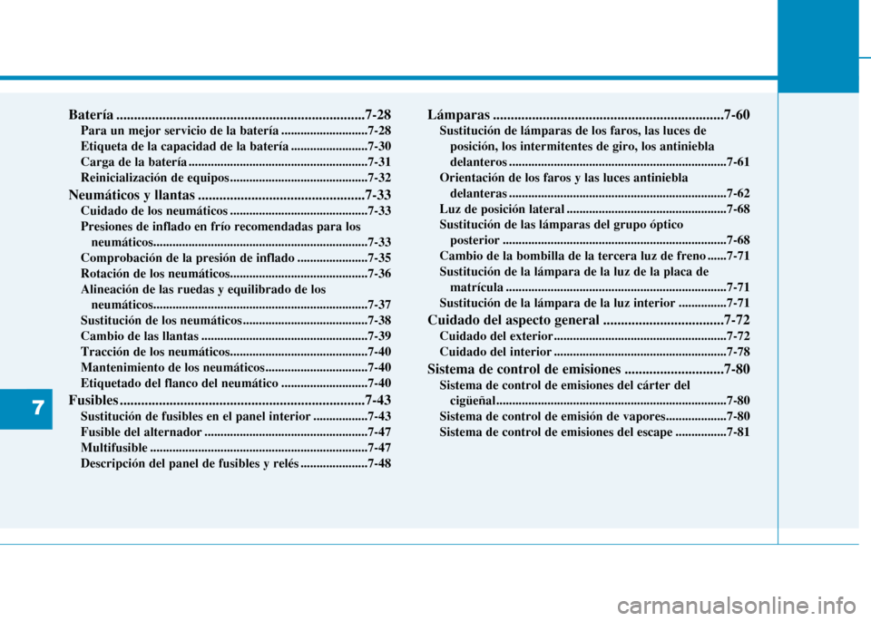 Hyundai H350 2015 Manual del propietario (in Spanish) 7
Batería ......................................................................7-28Para un mejor servicio de la batería ...........................7-28
Etiqueta de la capacidad de la batería .... Hyundai H350 2015 Manual del propietario (in Spanish) 7
Batería ......................................................................7-28Para un mejor servicio de la batería ...........................7-28
Etiqueta de la capacidad de la batería ....