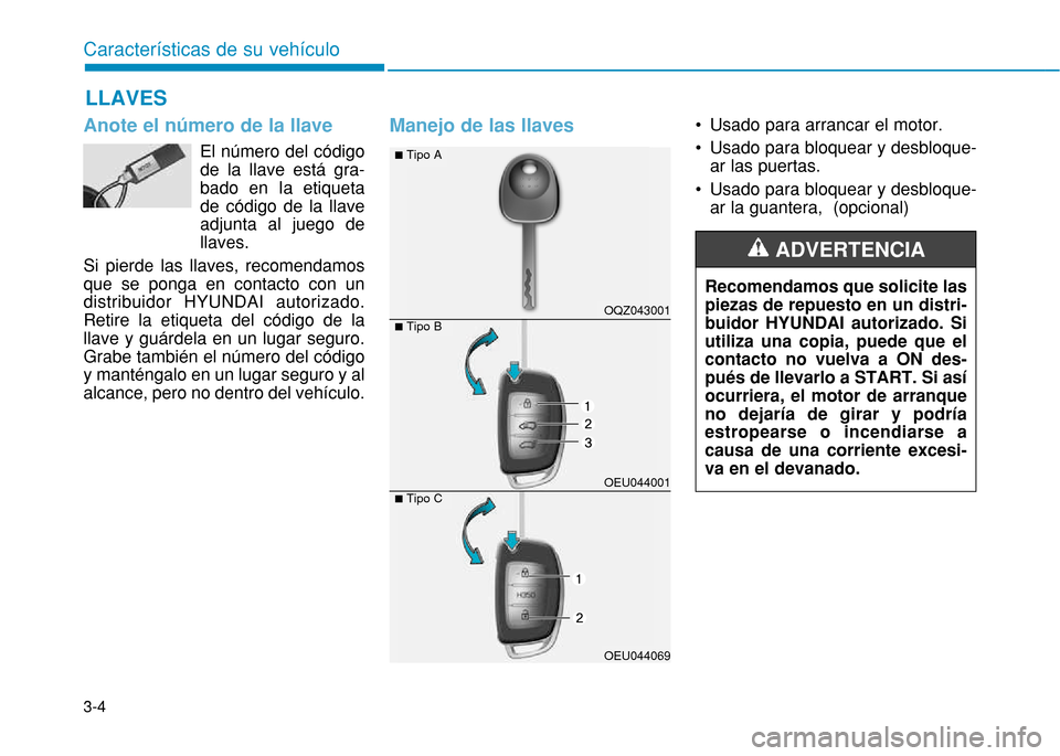 Hyundai H350 2015  Manual del propietario (in Spanish) 3-4
Caracter