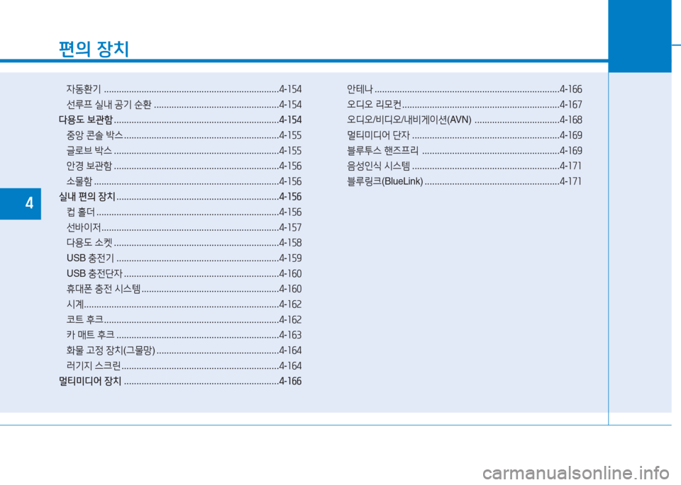 Hyundai Ioniq 2017  아이오닉 AE - 사용 설명서 (in Korean) 편의 장치
4동환기   ...................................................................... 4-좌자4
선루프  /l내  공기  순환  .................................................. 4-좌