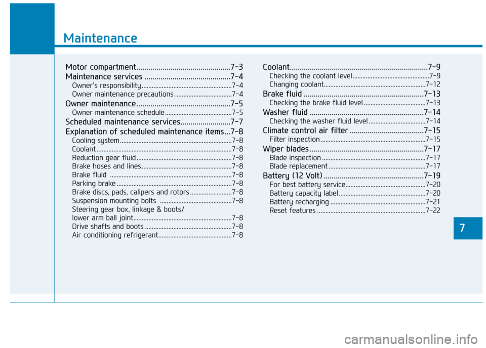 Hyundai Ioniq Electric 2019 Owners Manual - RHD (UK, Australia) 7
Maintenance
7
Maintenance
Motor compartment...............................................7-3
Maintenance services ...........................................7-4
Owners responsibility ............. Hyundai Ioniq Electric 2019 Owners Manual - RHD (UK, Australia) 7
Maintenance
7
Maintenance
Motor compartment...............................................7-3
Maintenance services ...........................................7-4
Owners responsibility .............