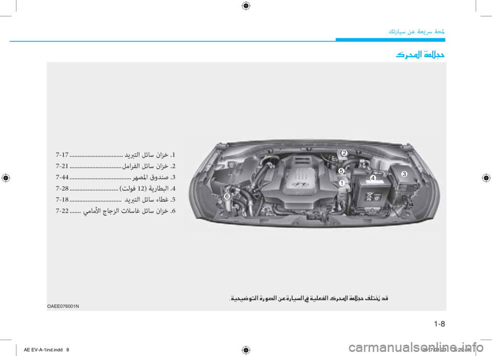 Hyundai Ioniq Electric 2019  دليل المالك 1-�
ﻚﺗرﺎﻴﺳ ﻦﻋ ﺔﻌﻳﴎ ﺔﺤﳌ
�P�ﰲ�ا�ﺼ�ﻹ�M�كي�ذ�U
7-17 ................................. ﺪﻳﱪﺘﻟا ﻞﺋﺎﺳ ناﺰﺧ .1
7-21 ............................