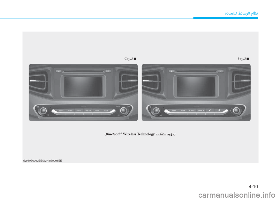 Hyundai Ioniq Electric 2019  دليل المالك 4-10
ةدﺪﻌﺘﳌا ﻂﺋﺎﺳﻮﻟا مﺎﻈﻧ
C عﻮﻨﻟا �QB عﻮﻨﻟا �Q
G2H4G0002EE/G2H4G0001EE
(Bluetooth®�ﻹWireless Technology�ﻹ�ني�ثر�l�C�ً�،�ﻹ�ما�ث�ﺢ�d) 
