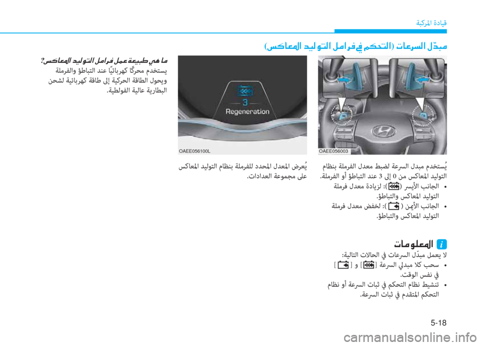 Hyundai Ioniq Electric 2019  دليل المالك 5-18
ﺔﺒﻛﺮﳌا ةدﺎﻴﻗ
(�m�´�@�¥�›�?��d�Ë�¸�É�L�¸�?��º�¼�?�h�¬��)��N�@�¤�h�l�¸�?��»
�æ �d�H�¼
 مﺎﻈﻨﺑ ﺔﻠﻣﺮﻔﻟا لﺪﻌﻣ ﻂﺒﻀﻟ ﺔﻋﴪ
