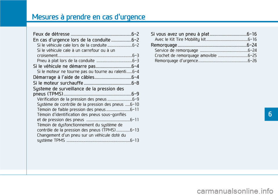 Hyundai Ioniq Electric 2018 Manuel du propriétaire (in French) Mesures à prendre en cas durgence
Feux de détresse ...................................................6-2
En cas durgence lors de la conduite .................6-2
Si le véhicule cale lors de la Hyundai Ioniq Electric 2018 Manuel du propriétaire (in French) Mesures à prendre en cas durgence
Feux de détresse ...................................................6-2
En cas durgence lors de la conduite .................6-2
Si le véhicule cale lors de la