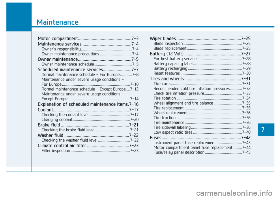 Hyundai Ioniq Electric 2017 Owners Manual 7
Maintenance
7
Maintenance
Motor compartment...............................................7-3
Maintenance services ...........................................7-4Owners responsibility ............. Hyundai Ioniq Electric 2017 Owners Manual 7
Maintenance
7
Maintenance
Motor compartment...............................................7-3
Maintenance services ...........................................7-4Owners responsibility .............