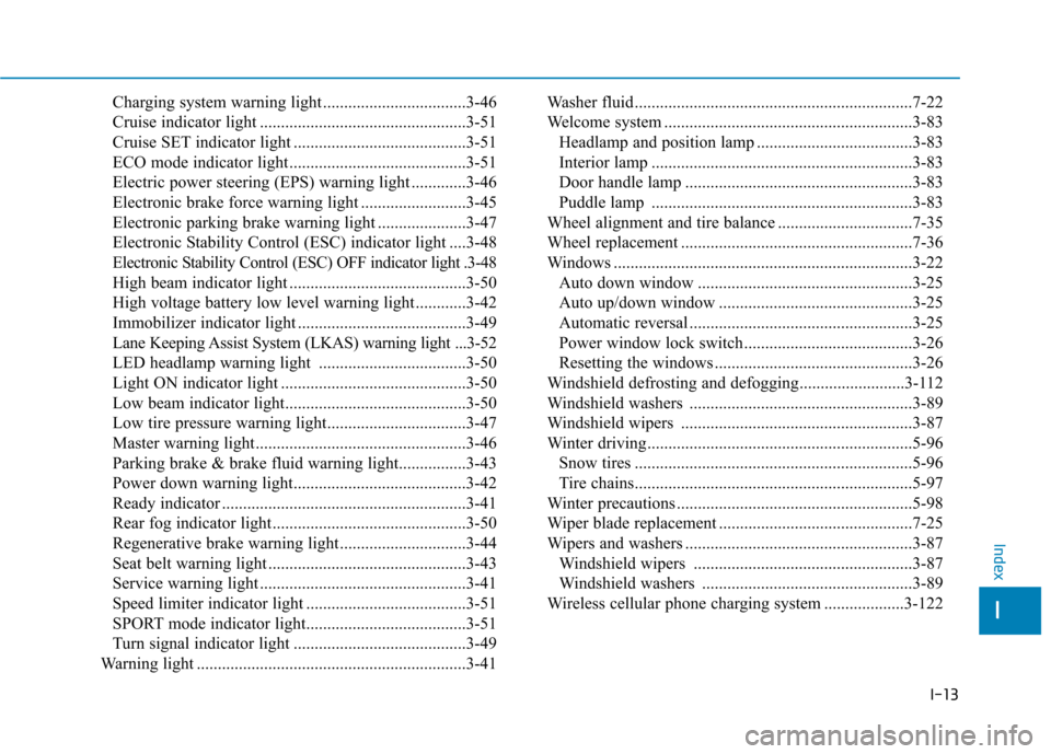Hyundai Ioniq Electric 2017 Owners Manual I-13
Charging system warning light ..................................3-46
Cruise indicator light .................................................3-51
Cruise SET indicator light ..................... Hyundai Ioniq Electric 2017 Owners Manual I-13
Charging system warning light ..................................3-46
Cruise indicator light .................................................3-51
Cruise SET indicator light .....................