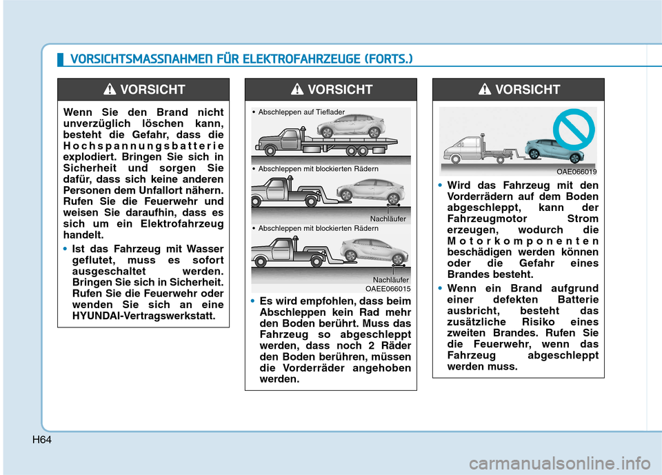 Hyundai Ioniq Electric 2017 Betriebsanleitung (in German) H64
VVOO RRSSIICC HH TTSSMM AASSSSNN AAHH MM EENN FF ÜÜ RR EE LLEE KK TTRR OO FFAA HH RRZZEEUU GGEE (( FF OO RRTTSS..))
Wenn Sie den Brand nicht
unverzüglich löschen kann,
besteht die Gefahr, Hyundai Ioniq Electric 2017 Betriebsanleitung (in German) H64
VVOO RRSSIICC HH TTSSMM AASSSSNN AAHH MM EENN FF ÜÜ RR EE LLEE KK TTRR OO FFAA HH RRZZEEUU GGEE (( FF OO RRTTSS..))
Wenn Sie den Brand nicht
unverzüglich löschen kann,
besteht die Gefahr,
