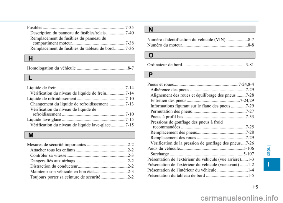 Hyundai Ioniq Electric 2017 Manuel du propriétaire (in French) I-5
Fusibles .........................................................................7-35
Description du panneau de fusibles/relais .................7-40
Remplacement de fusibles du panneau du compa Hyundai Ioniq Electric 2017 Manuel du propriétaire (in French) I-5
Fusibles .........................................................................7-35
Description du panneau de fusibles/relais .................7-40
Remplacement de fusibles du panneau du compa